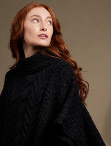 Super Soft Cowl Neck Poncho - Black