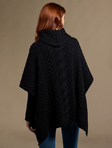 Super Soft Cowl Neck Poncho - Black