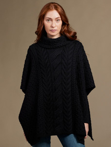 Super Soft Cowl Neck Poncho - Black