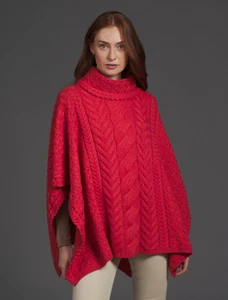 Super Soft Cowl Neck Poncho - Coral