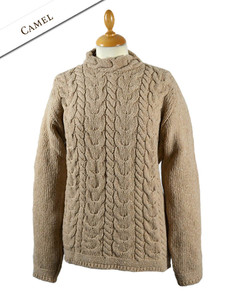 Wool Cashmere Aran Cable Merino Sweater - Camel