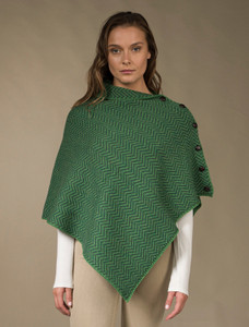 Herringbone Merino Poncho with Button Detail - Connemara/Kiwi