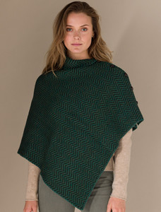 Herringbone Merino Poncho with Button Detail - Connemara/Army Green