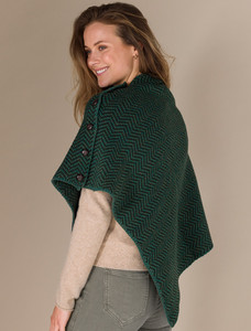 Herringbone Merino Poncho with Button Detail - Connemara/Army Green