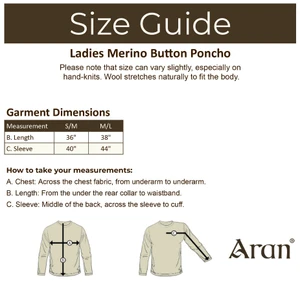 Ladies Merino Button Poncho - Size Guide