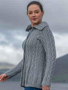 Super Soft Luxury Button-Up Flared Aran Cardigan - Ocean Grey
