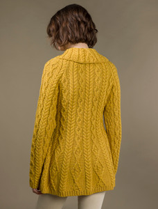 Super Soft Luxury Button-Up Flared Aran Cardigan - Yellow