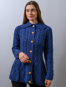 Super Soft Luxury Button-Up Flared Aran Cardigan - Ink