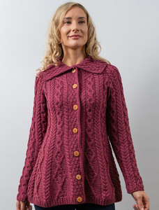 Super Soft Luxury Button-Up Flared Aran Cardigan - Jam