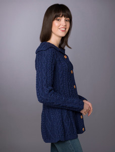 Super Soft Luxury Button-Up Flared Aran Cardigan - Ink