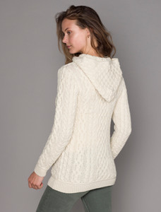 Ladies Aran Kangaroo Hoodie - Natural White