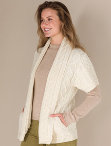 Aran Short Sleeve Edge Cardigan - Natural White
