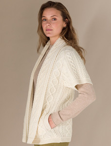 Aran Short Sleeve Edge Cardigan - Natural White