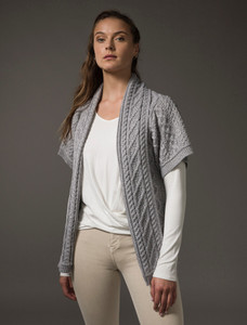 Aran Short Sleeve Edge Cardigan - Soft Grey
