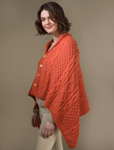 Aran Buttoned Wool Poncho - Autumn Leaf