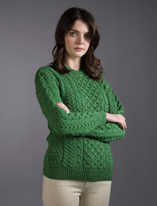 Merino Honeycomb Aran Sweater - Kiwi