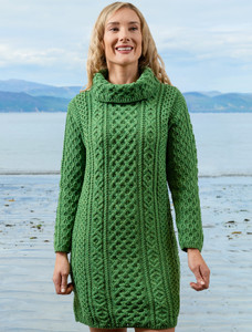 Cable Aran Dress with Cowl Neck - Kiwi