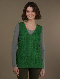 Ladies V-Neck Aran Slipover - Kiwi