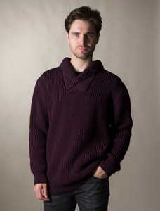 Fisherman Shawl Neck Sweater -  Damson