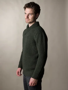 Fisherman Shawl Neck Sweater -  Army Green