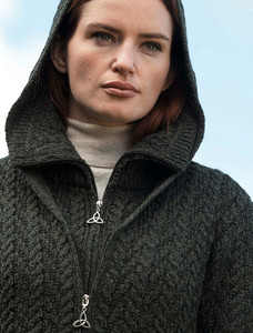 Aran Hooded Double Zip Coat - Double Zip Detail