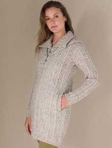 Aran Hooded Double Zip Coat - Oatmeal Nep