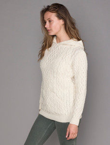 Ladies Aran Kangaroo Hoodie - Natural White