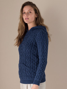 Ladies Aran Kangaroo Hoodie - Navy