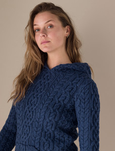 Ladies Aran Kangaroo Hoodie - Navy