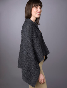 Aran Buttoned Wool Poncho - Derby
