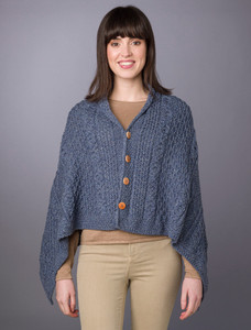 ‎Aran Butt‎o‎‎ned Wool Poncho