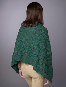 Aran Buttoned Wool Poncho - Connemara Green