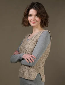 Ladies V-Neck Aran Slipover - Wicker