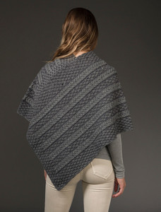 Plaited Aran Poncho with Button Detail - Grey/Derby