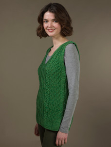Ladies V-Neck Aran Slipover - Kiwi