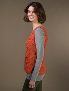 Ladies V-Neck Aran Slipover - Autumn Leaf