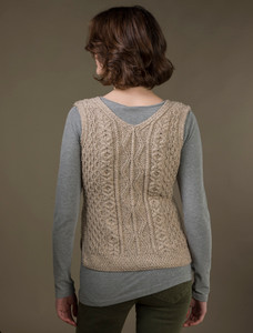 Ladies V-Neck Aran Slipover - Wicker
