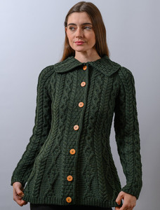 Super Soft Luxury Button-Up Flared Aran Cardigan - Seaweed