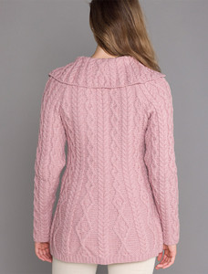 Super Soft Luxury Button-Up Flared Aran Cardigan - Winter Rose