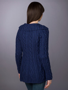 Super Soft Luxury Button-Up Flared Aran Cardigan - Ink