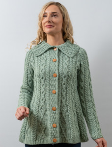 Super Soft Luxury Button-Up Flared Aran Cardigan - Seafoam