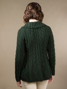 Super Soft Luxury Button-Up Flared Aran Cardigan - Seaweed
