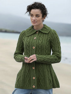 Super Soft Luxury Button-Up Flared Aran Cardigan - Meadow Green
