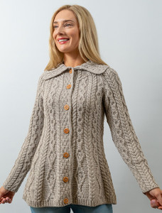 Super Soft Luxury Button-Up Flared Aran Cardigan - Toasted Oat