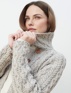 Super Soft Luxury Button-Up Flared Aran Cardigan - Toasted Oat