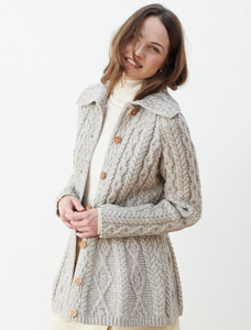 Super Soft Luxury Button-Up Flared Aran Cardigan - Toasted Oat
