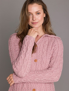 Super Soft Luxury Button-Up Flared Aran Cardigan - Winter Rose