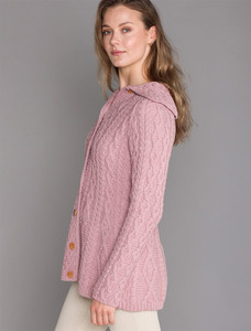 Super Soft Luxury Button-Up Flared Aran Cardigan - Winter Rose