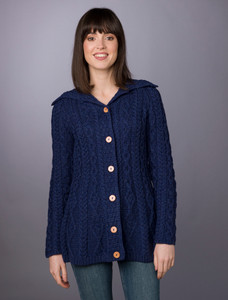 Super Soft Luxury Button-Up Flared Aran Cardigan - Ink