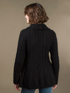 Super Soft Luxury Button-Up Flared Aran Cardigan - Black